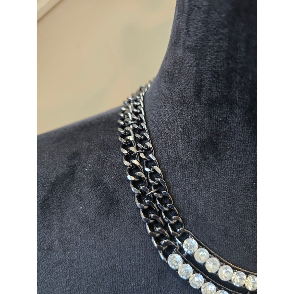 Jio Gunmetal Tone Tassel Chain Rhinestones Accent Statement Necklace for Womens