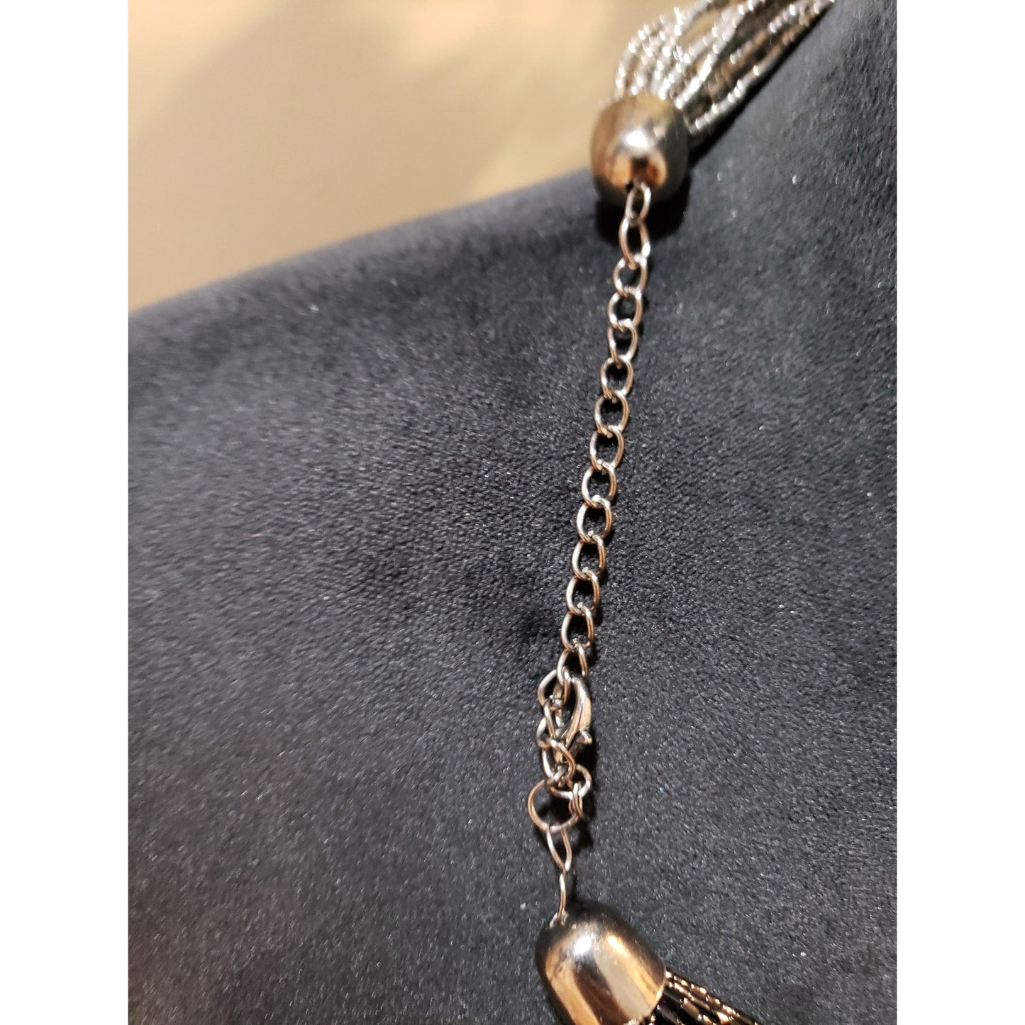 Women Black & Silver Multistrand Beaded Necklace Layered Statement Jewelry