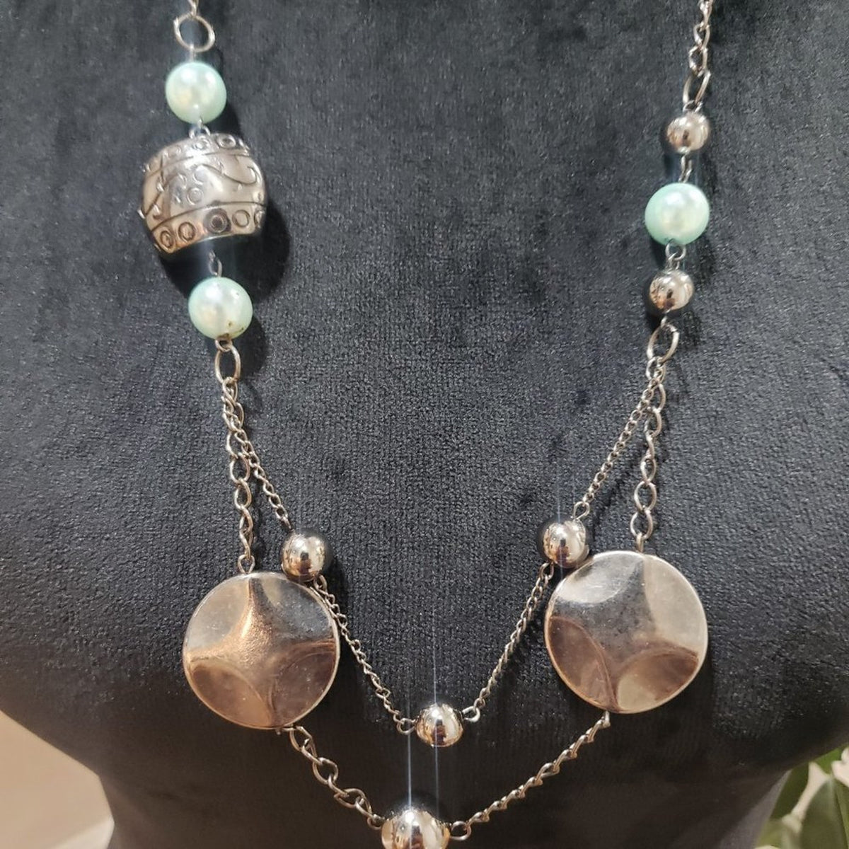 Women Fashion Silver Tone Beaded Layered Long Charm Necklace with Lobster Clasp