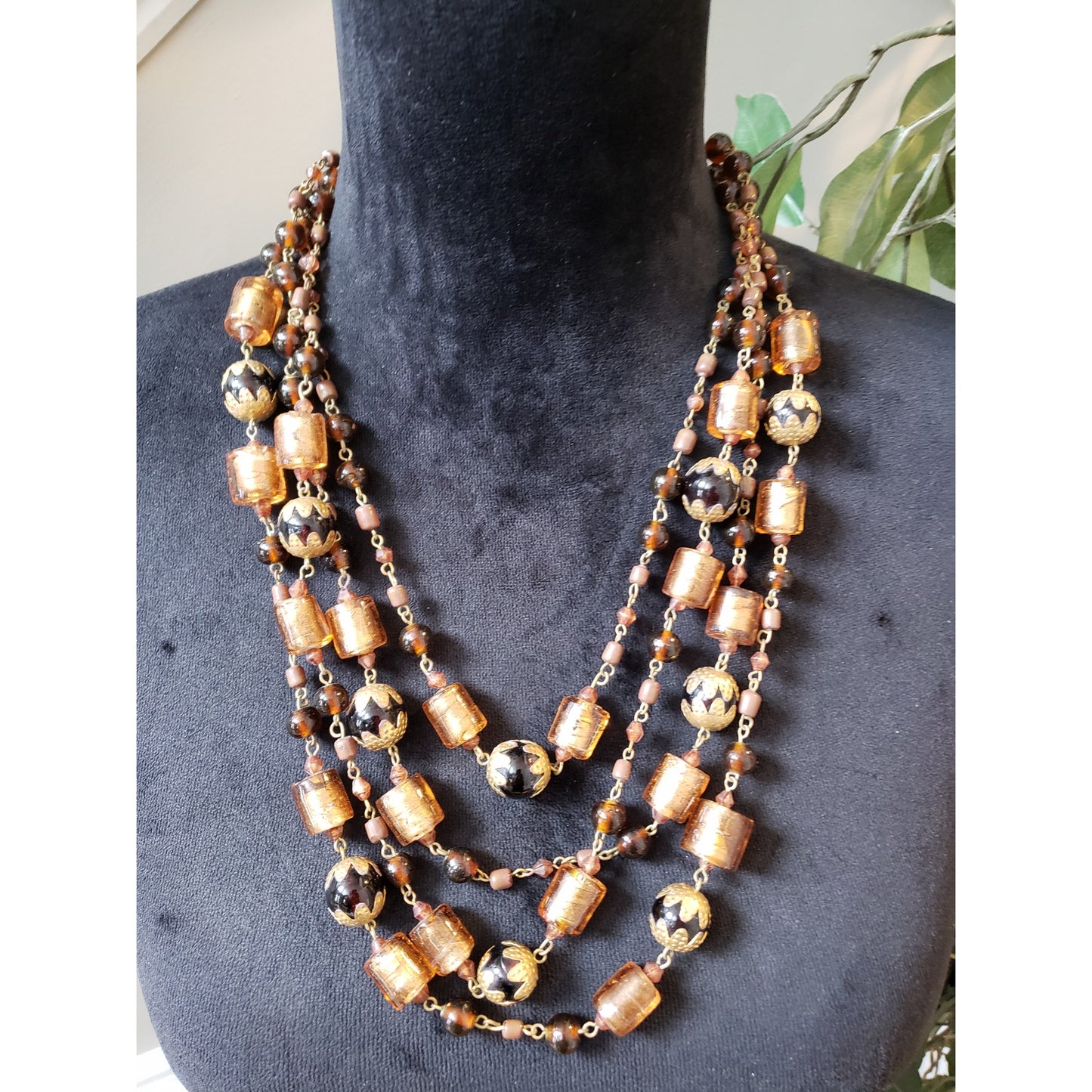 Women Multi-Strand Glass Beaded Necklace Vintage Boho Layered Statement Jewelry