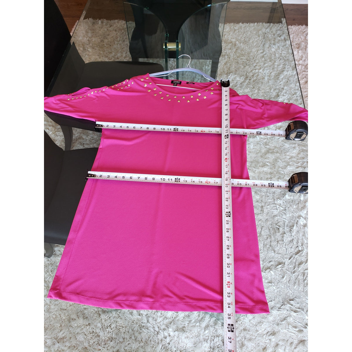 Jones New York Sheath Dress Women's Large Pink Studded Slit Sleeve Round Neck