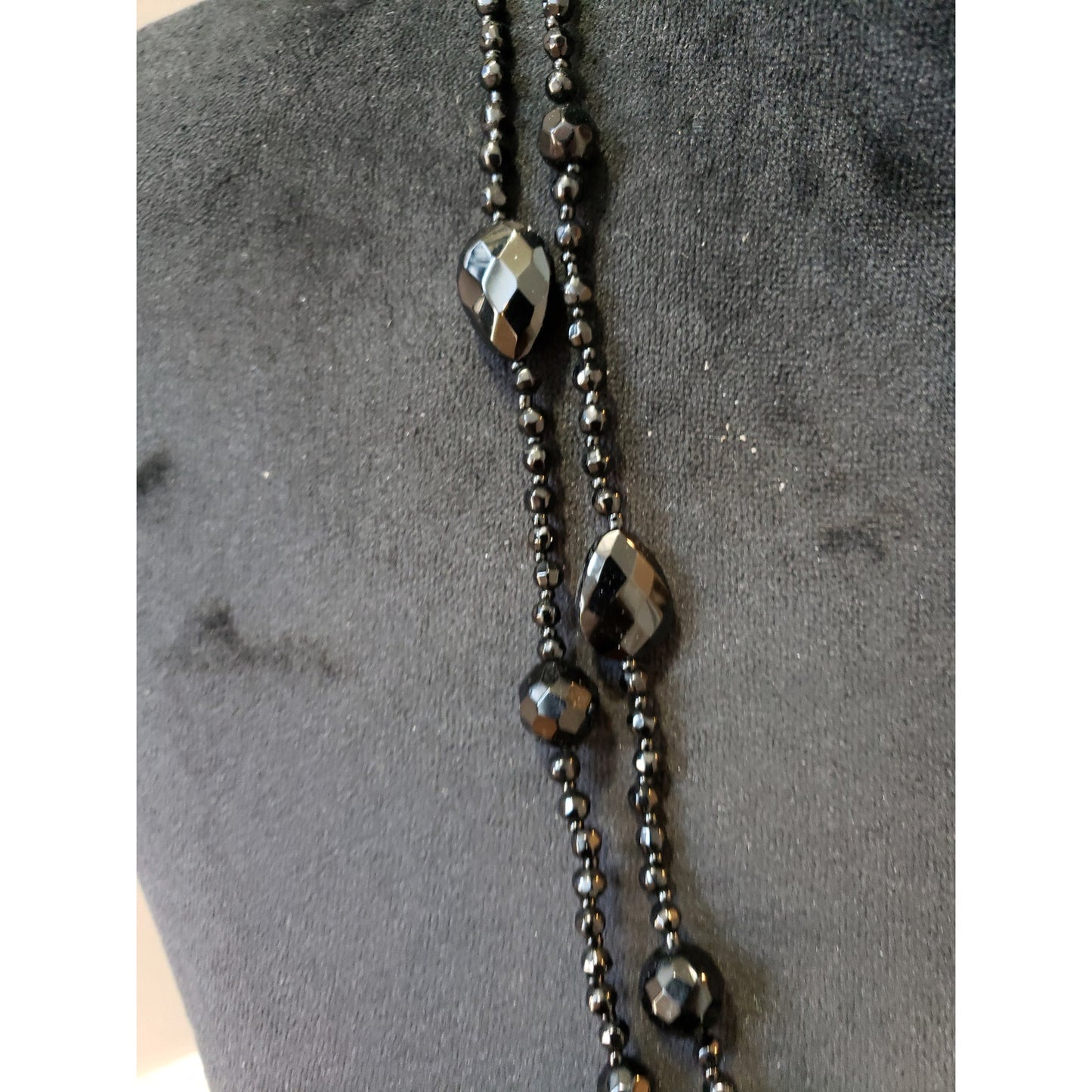 Women's Black Faceted Beaded Long Layered Necklace Elegant Fashion Jewelry