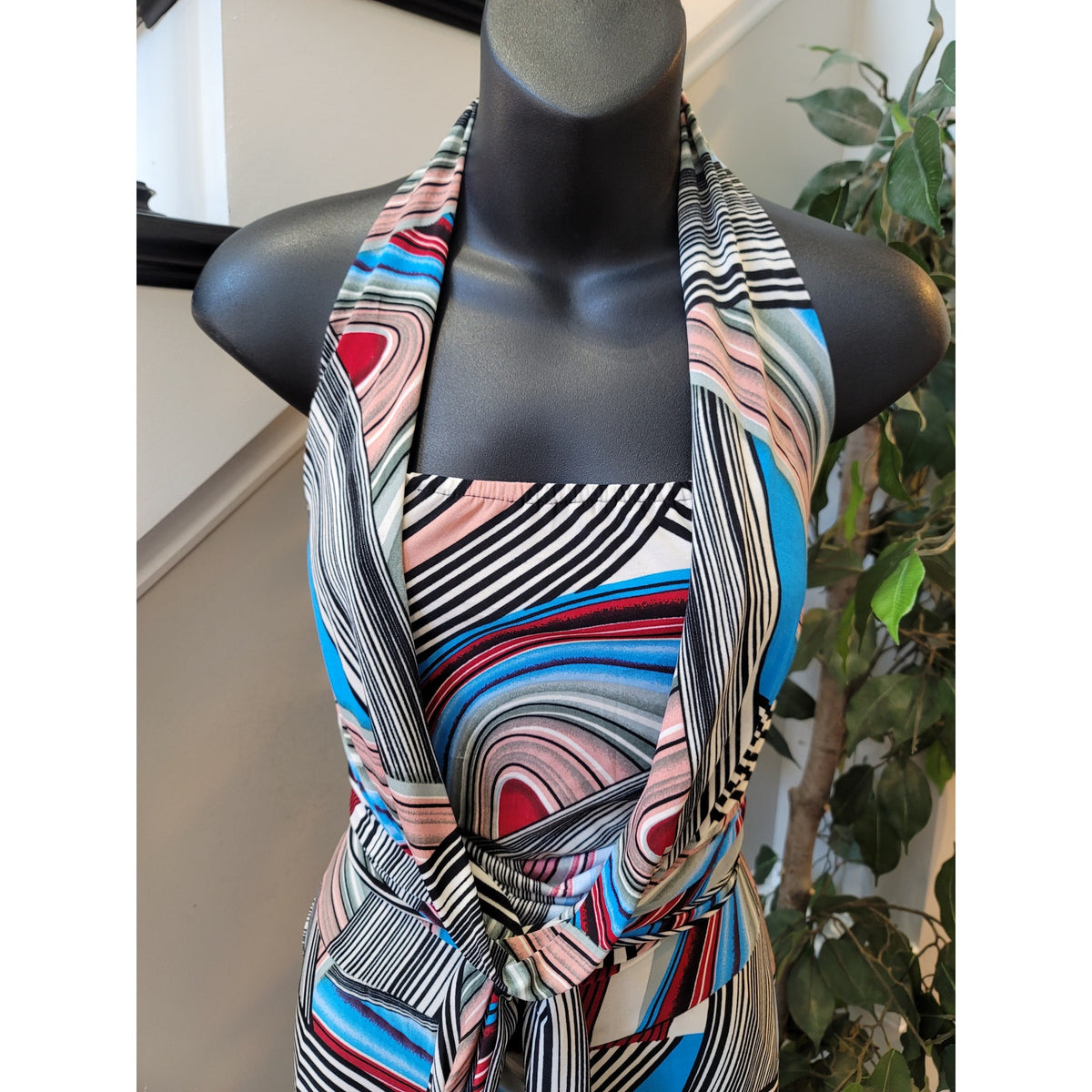 Halter Jumpsuit Women's Size L/XL Multicolor Stripe Summer Silk Romper Outfit