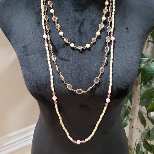 Womens Fashion Multicolor Glass Beaded Long Collar Necklace with Lobster Clasp