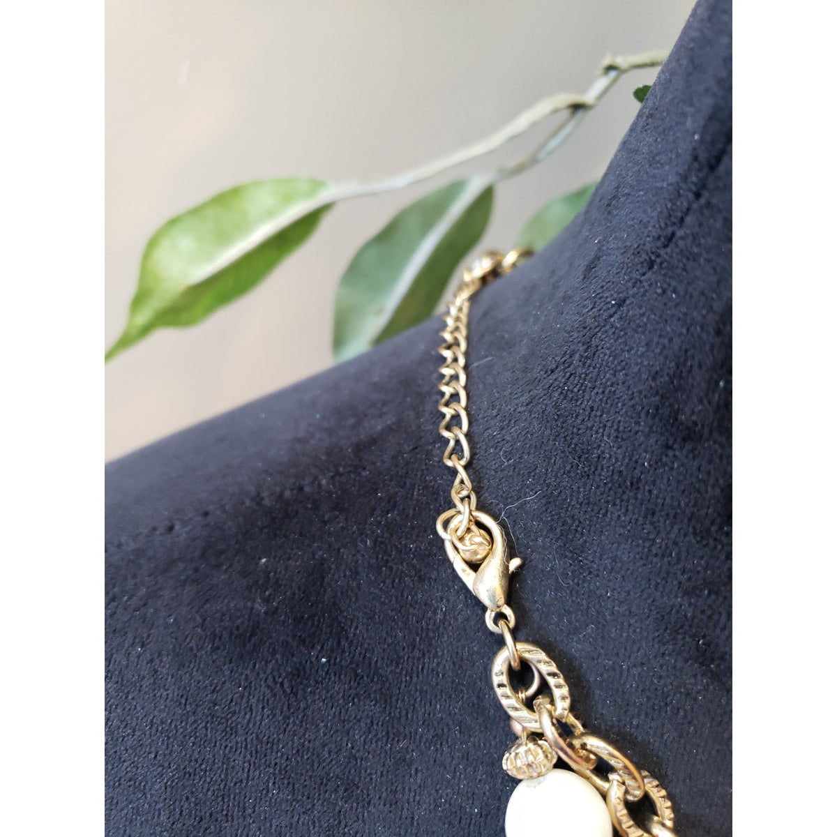 Women Elegant 2 Strand Gold Tone White Ball Beaded Ornate Spacers Chain Necklace