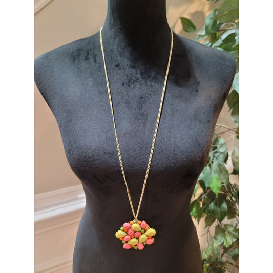 Women's Gold Tone Statement Necklace Multicolor Teardrop Pendant Fashion Jewelry