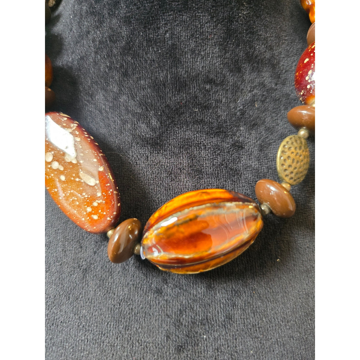 Amber Orange Brown Chunky Organic Style Mixed Beaded Boho Necklace