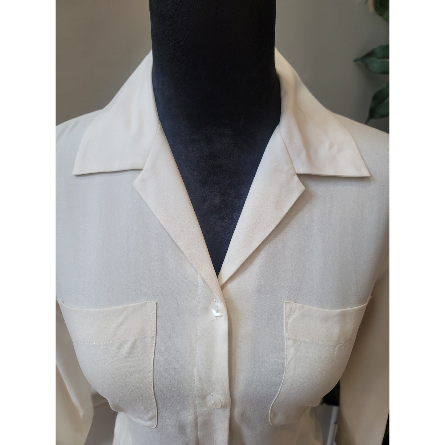 Notations Silk Blouse Women's Small White Button Front Long Sleeve Career Top