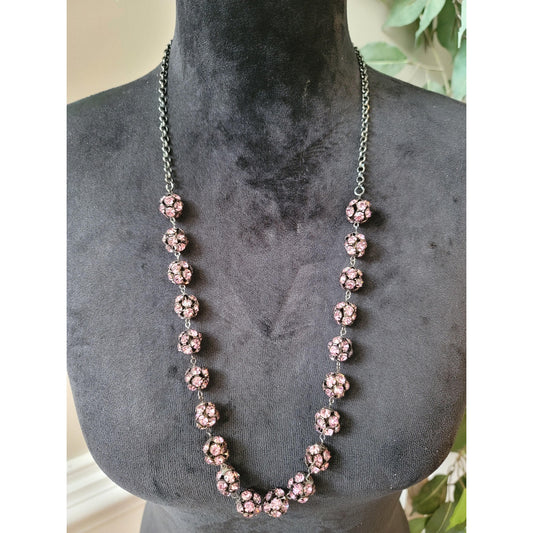 Women's Purple Crystal Ball Beaded Necklace Black Chain Lobster Clasp Jewelry