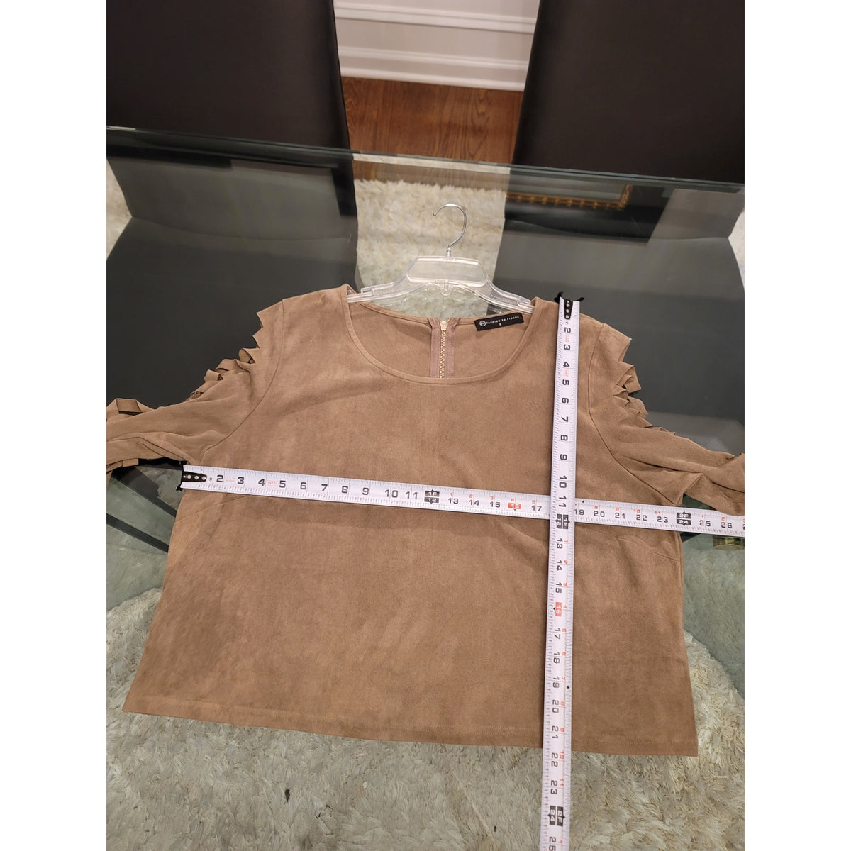 Fashion to Figure Blouse Women's 2X Olive Green Suede Scoop Cut-Out Full Sleeve
