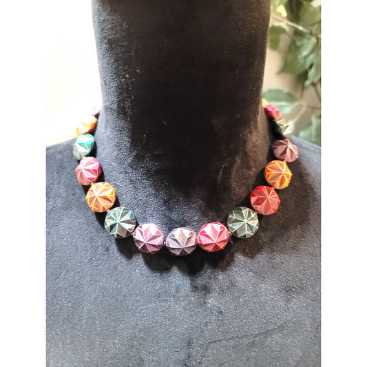 Women's Beaded Necklace Multicolor Geometric Faceted Beads Spring Ring Clasp