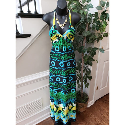 Hypnotik Multicolor Polyester Hater Neck Sleeveless Casual Long Maxi Dress Small