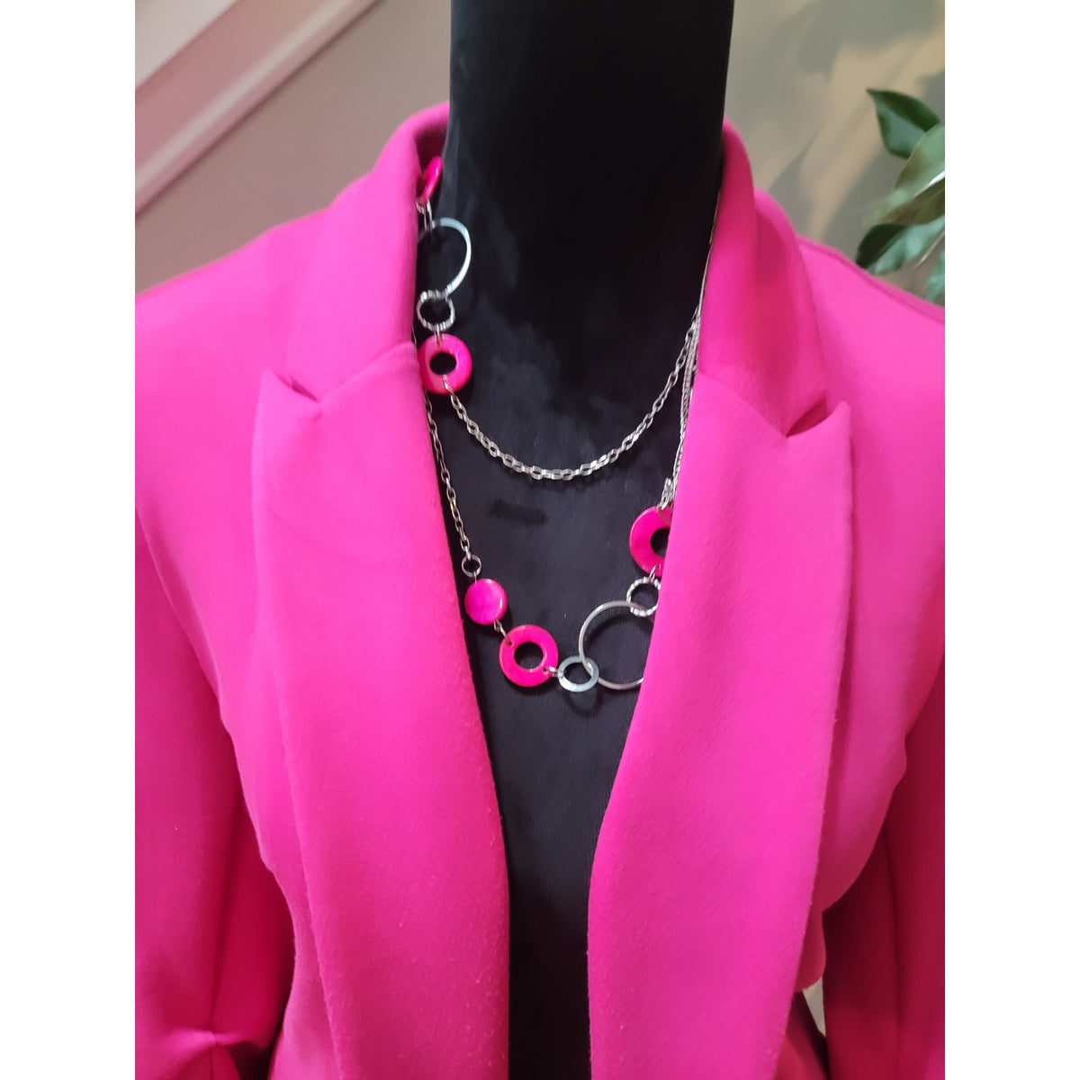 Scoop Blazer Jacket Women M(8-10) Hot Pink Scrunch Sleeve Open Front Flap Pocket