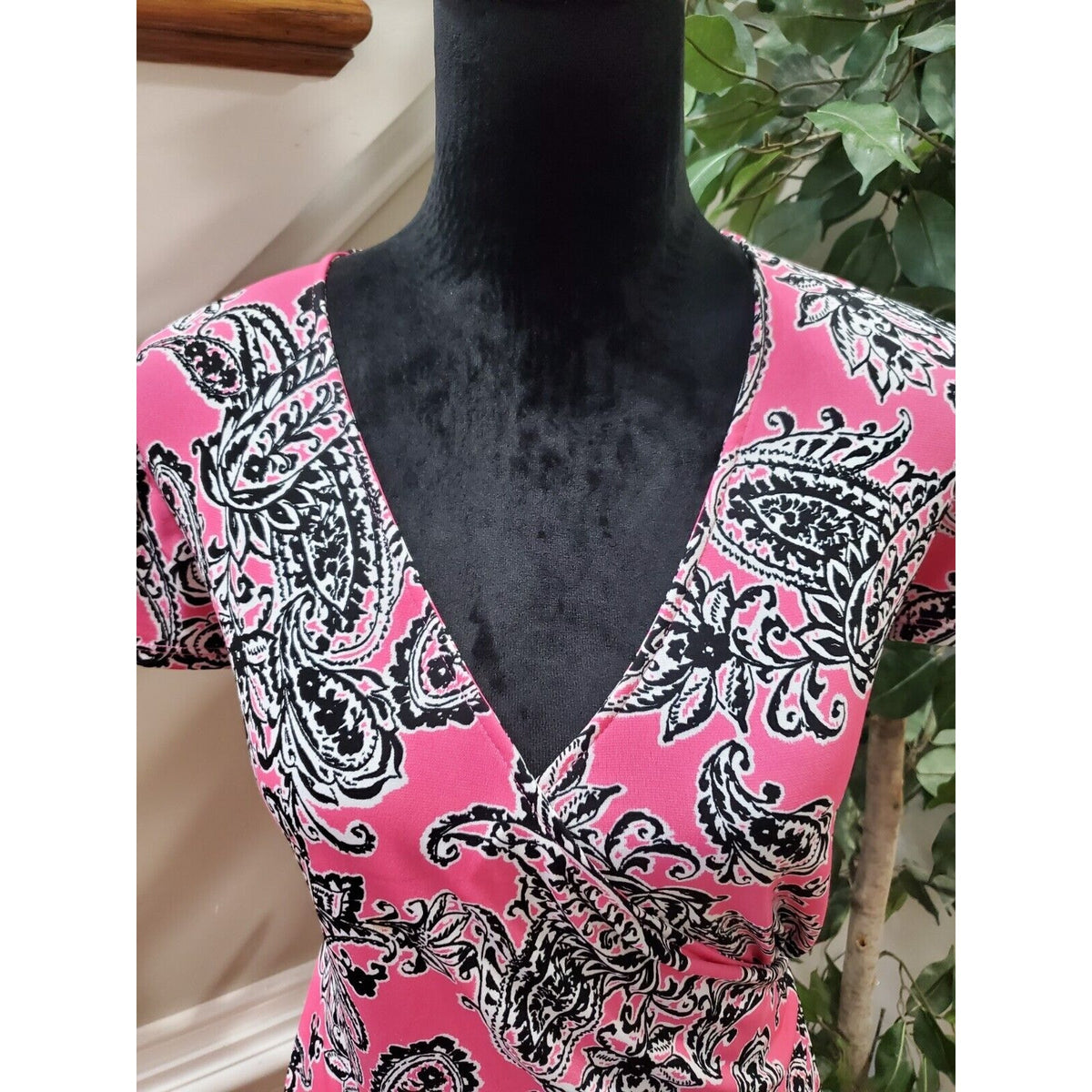 Jones New York Womens Pink Polyester V-Neck Short Sleeve Knee Length Dress Large