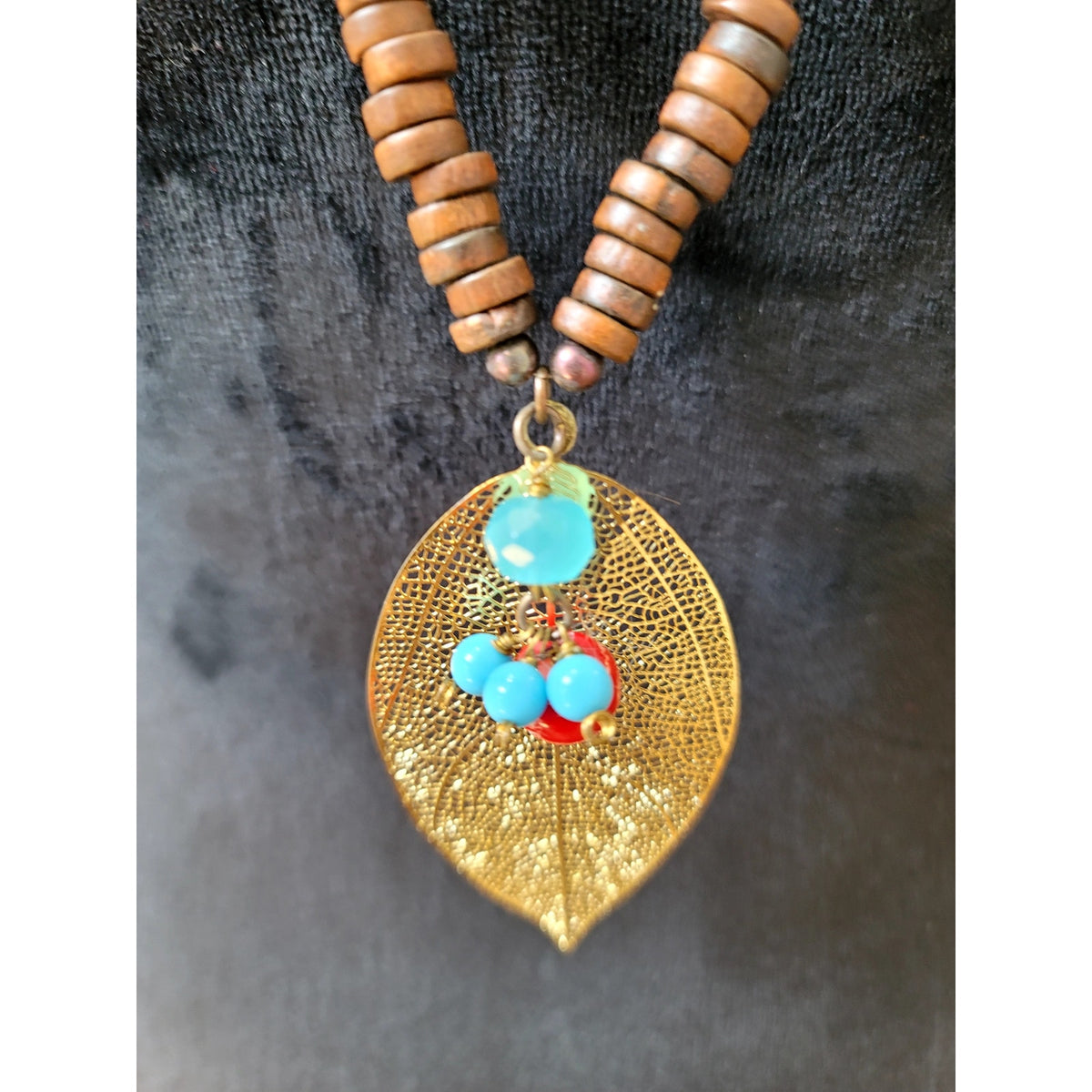 Southwestern Turquoise Coral Beaded Heart Pendant Necklace Boho Western 30"
