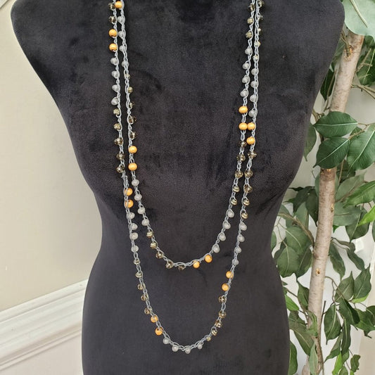 Womens Fashion Multicolor Amber Crystel Beaded Single or Double Layered Necklace