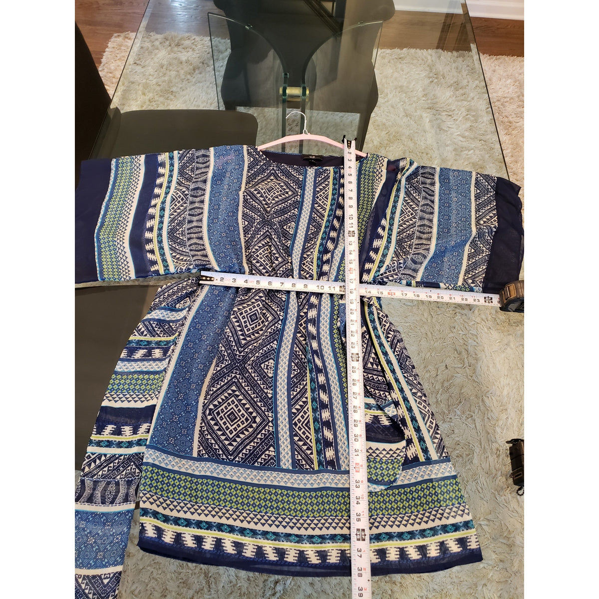 AGB Dress Women Size 8 Blue Geometric Belted Sheath Polyester Lined Vietnam
