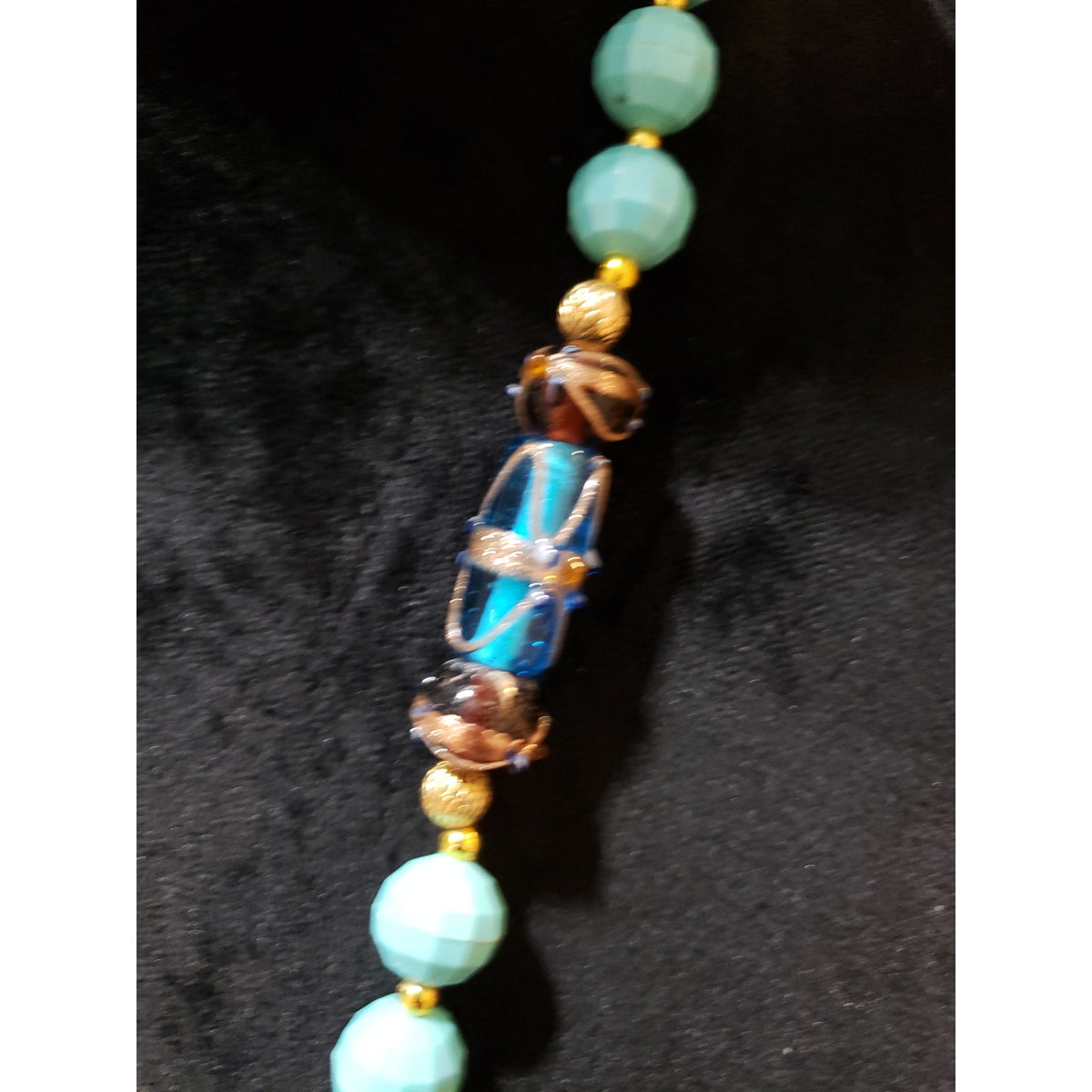 Womens Western Faceted Blue Turquoise Acrylic Beads Filigree Pendant Necklace