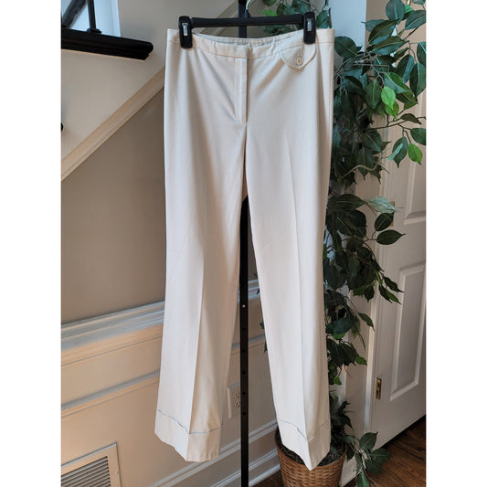 Express Trousers Women's Size 5/6 White Stretch Button Cuffed Flat Front
