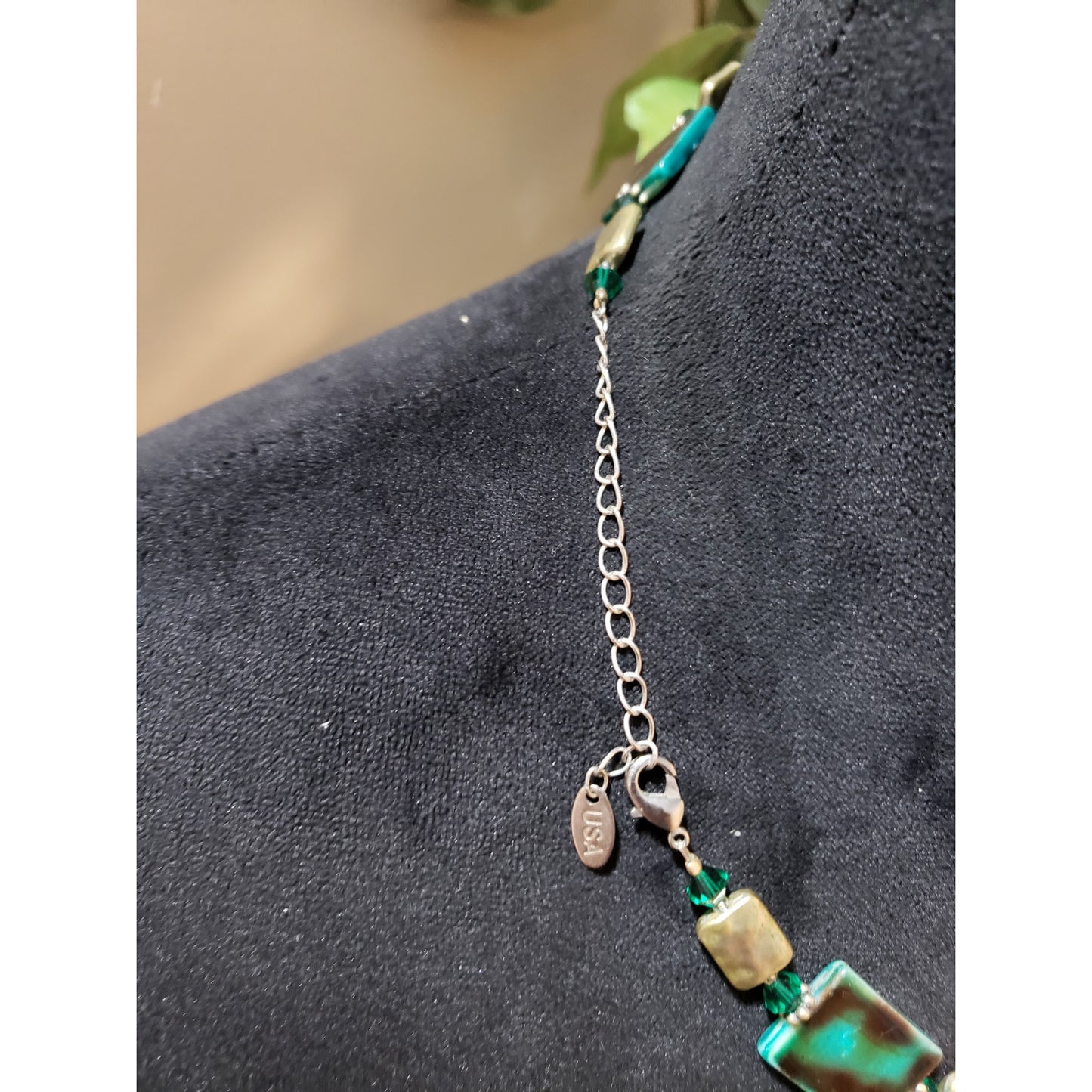Womens Sea Blue Square Turquoise White Murano Link Stone Necklace with Lobster