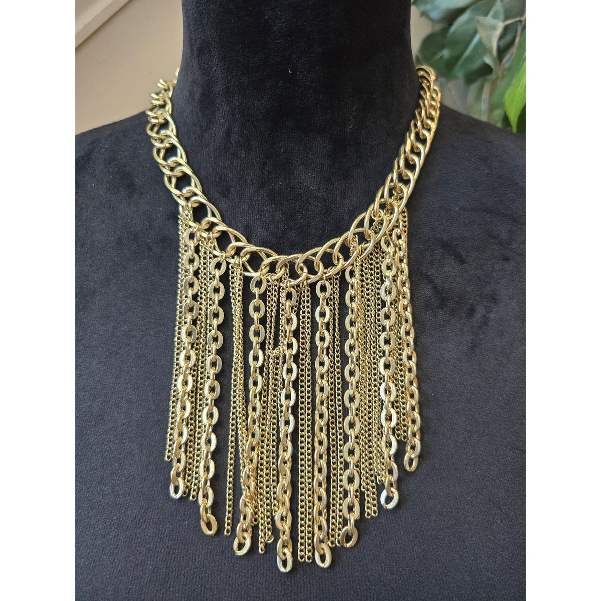 Erica Lyons Gold Tone Layered Tassel Chain Statement Necklace Jewelry for Womens