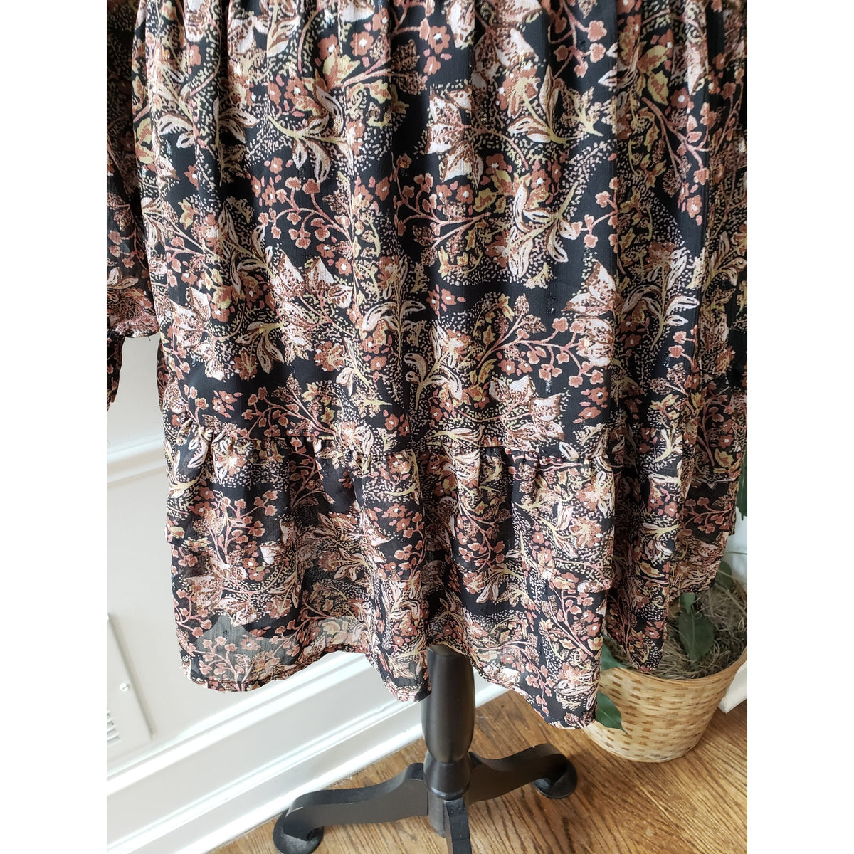 VICI Mini Dress Womens XS Multi Floral Polyester Lined Smocked Waist Mock Neck