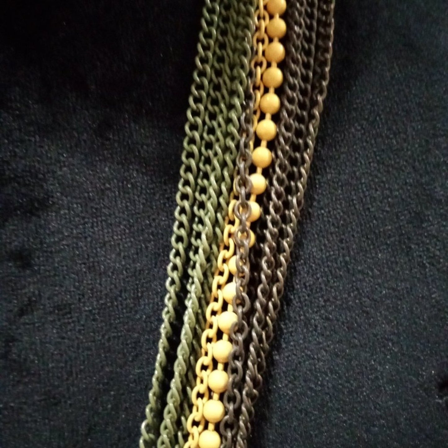 Women's Vintage Monet Multi Strand Yellow & Gold Chain Necklace With Lobster Cla
