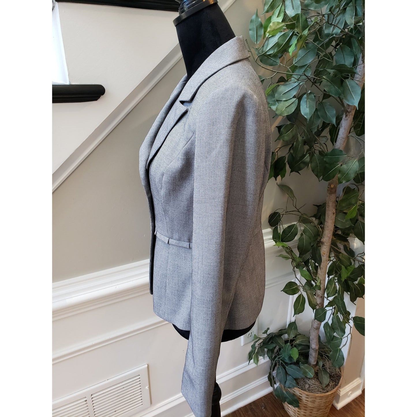 The Limited Blazer Jacket Womens S Gray Houndstooth Single Breasted Button Front