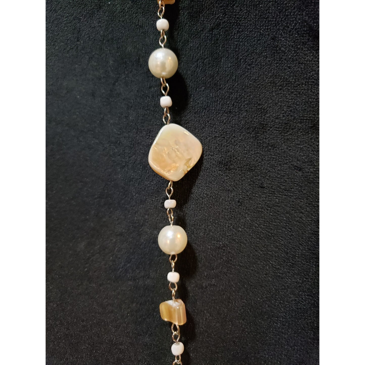 Womens Silver Oyster Shells Faux Pearl Blister Beads Long Necklace w/ Earrings