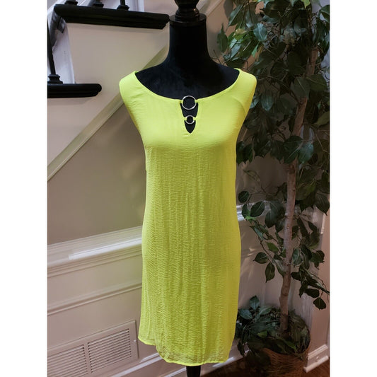 Tacera Womens Green Solid Polyester Round Neck Sleeveless Knee Length Dress 2X