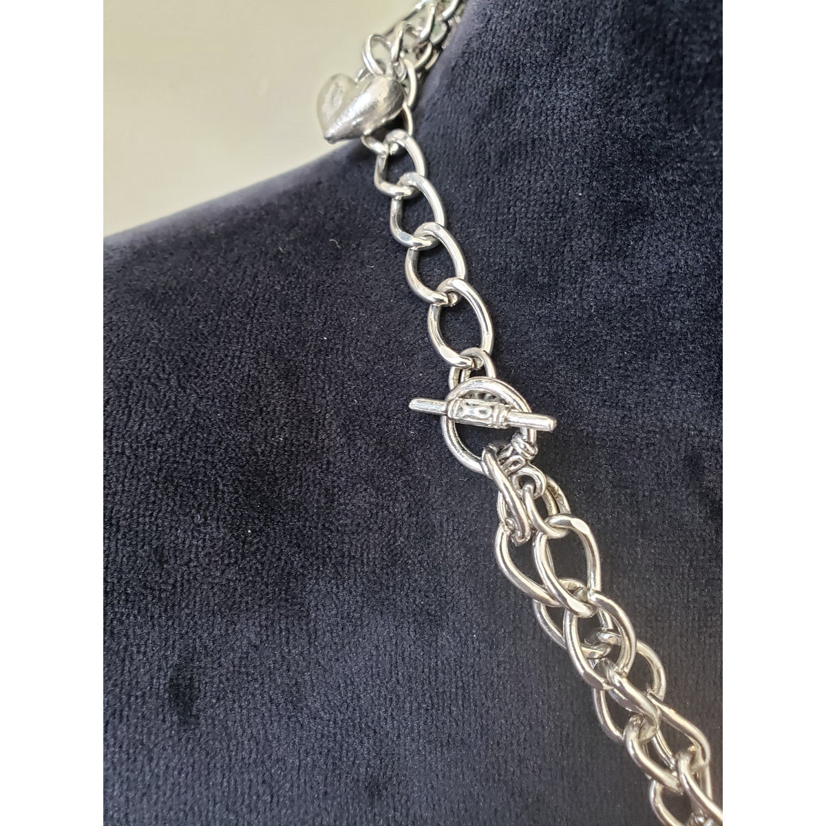 Womens 2 Strand Silver Plated Heart Star Key Charms Necklace with Toggle Clasp