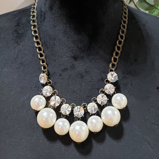 Plunder Women Fashion Bead Dangle Pearl Clear Crystal Necklace W/ Lobster Clasp