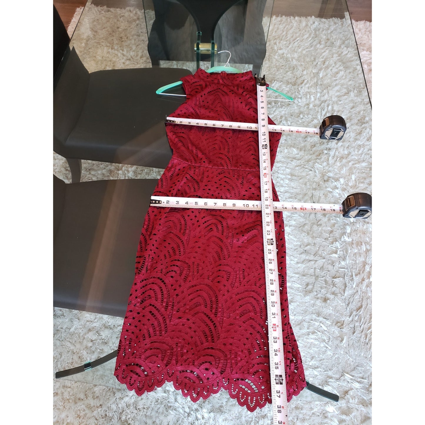 Bar III Bodycon Dress Women Small Burgundy Crochet Sleeveless Mock Neck Back Zip