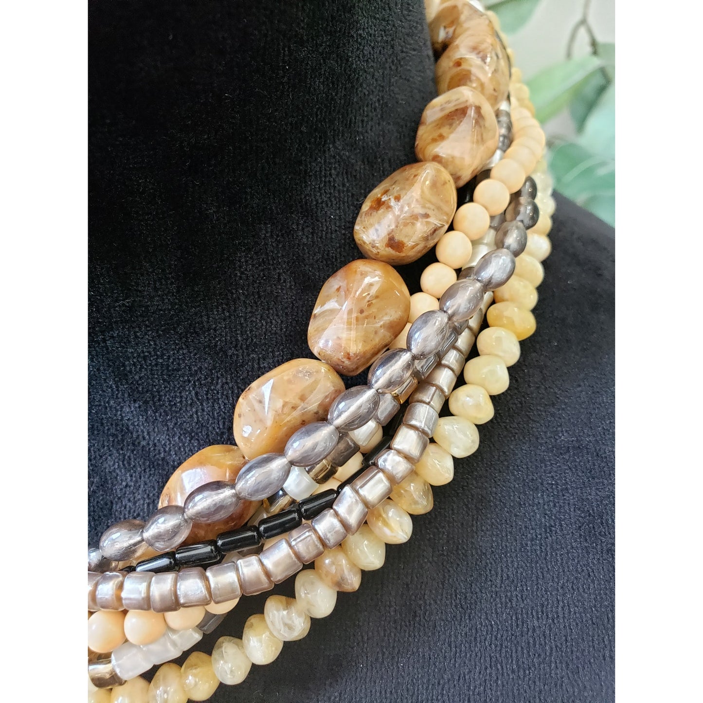 Womens Boho Multistrand Chunky Stone & Beaded Collar Necklace Jewelry w/ Lobster