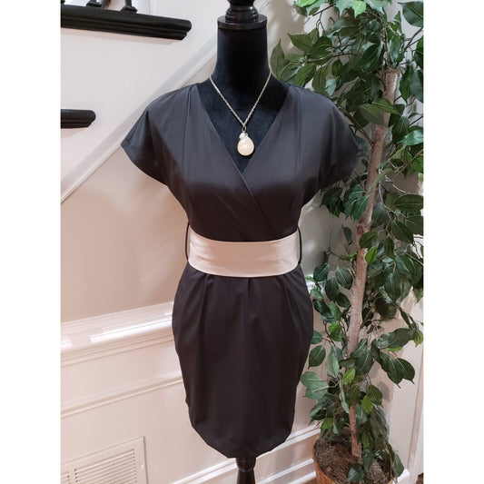 Ark & Co. Womens Black Empire Waist Cap Sleeve V Neck Back Zip Wrap Dress Size S