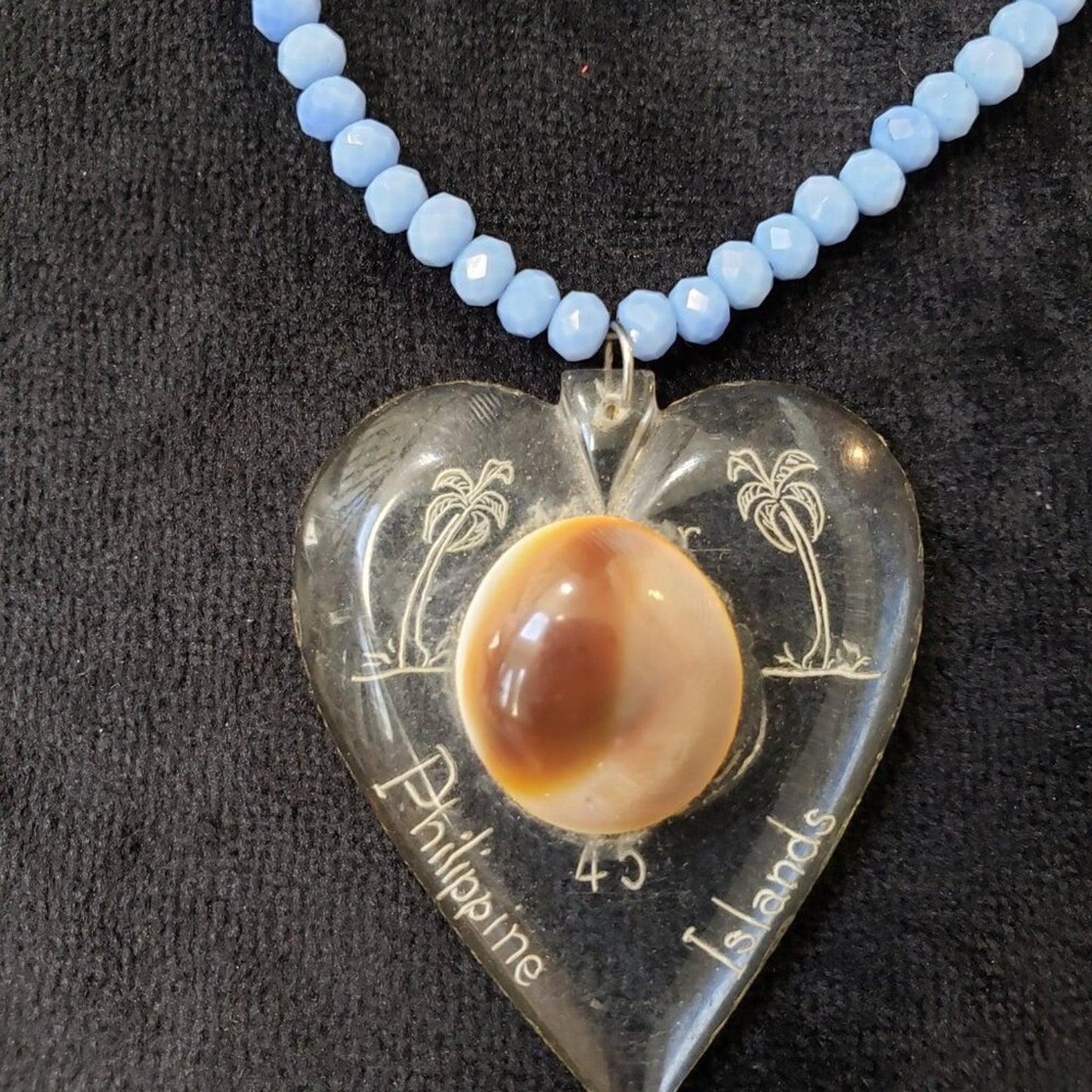 Women Fashion Blue Jade Beaded Heart Pendant Necklace Jewelry with Lobster Clasp