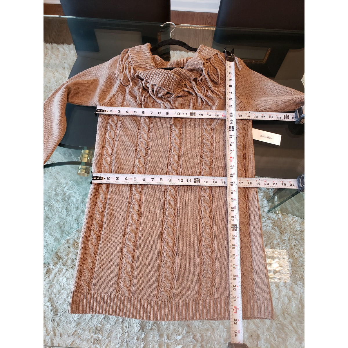 Cozy Casual Sweater Dress Women's Large Brown Geometric Cowl Neck Long Sleeve