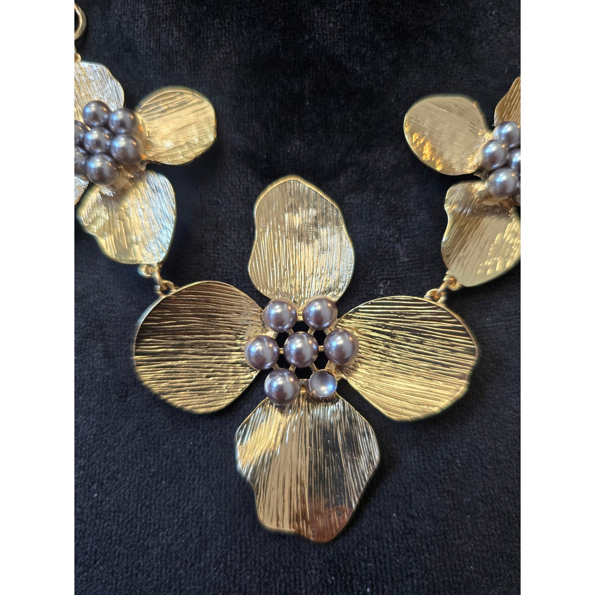 Jaclyn Smith Collection Gold-tone 3 Textured Floral Motifs Statement Necklace