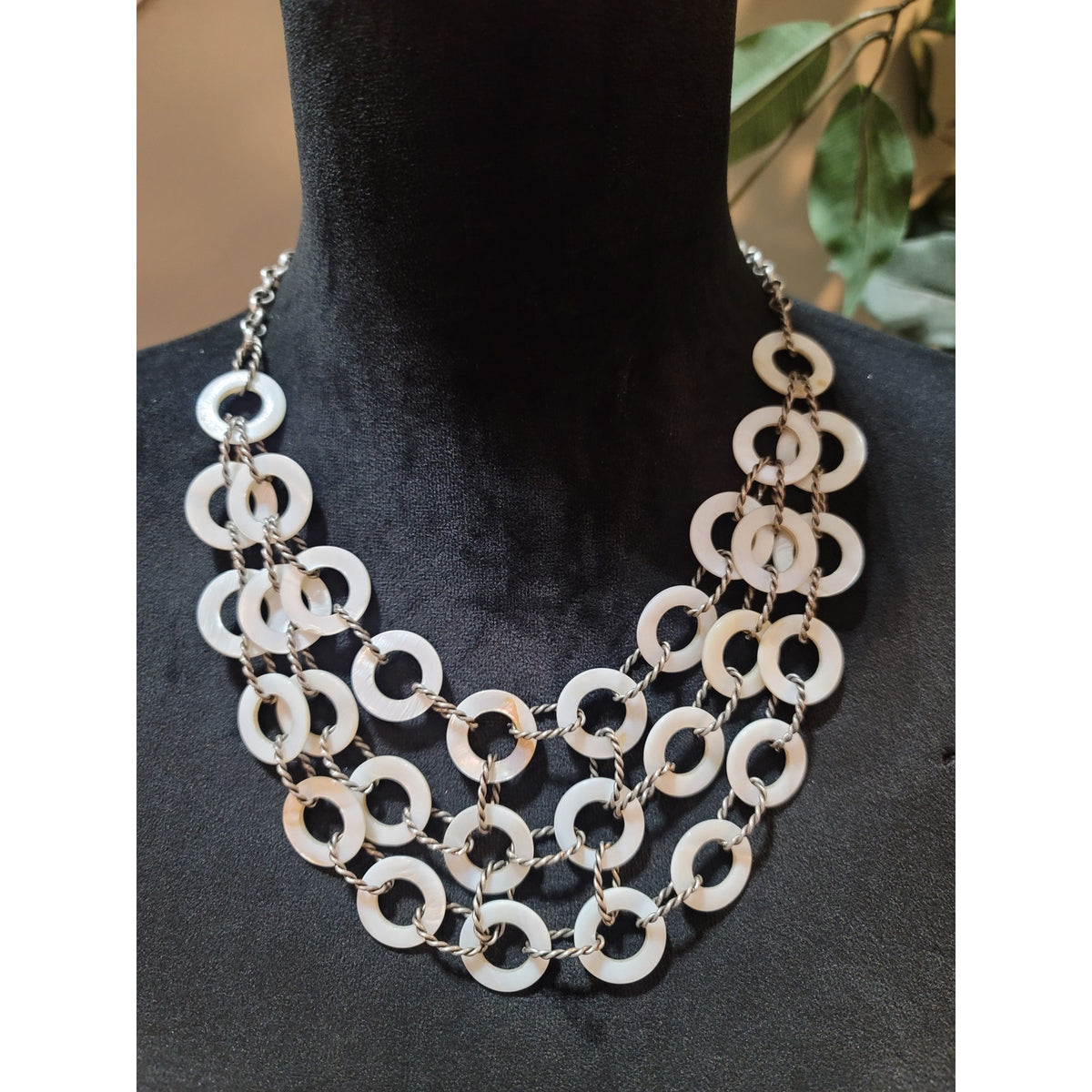Women's Multi Layer White Shell Ring Statement Necklace With Lobster Clasp
