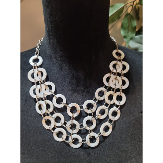 Women's Multi Layer White Shell Ring Statement Necklace With Lobster Clasp