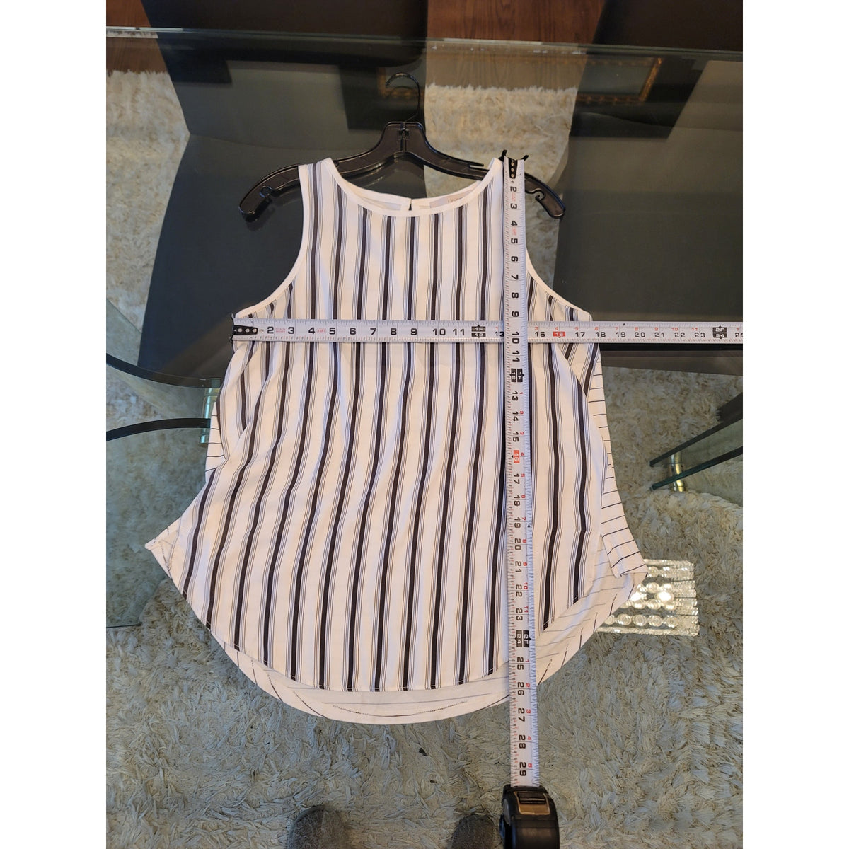 Loft Ann Taylor Tank Top Women's Medium White/Blue Vertical Striped Round Neck