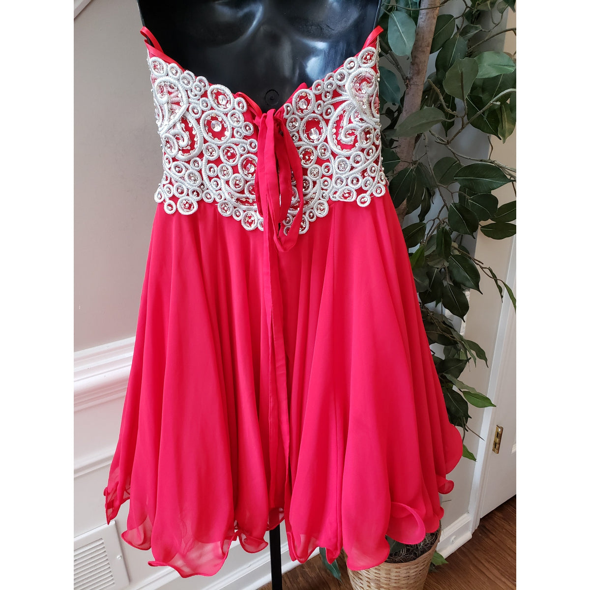 Fiesta Prom Dress Women Small Red Rhinestone Polyester Beaded Off The Shoulder