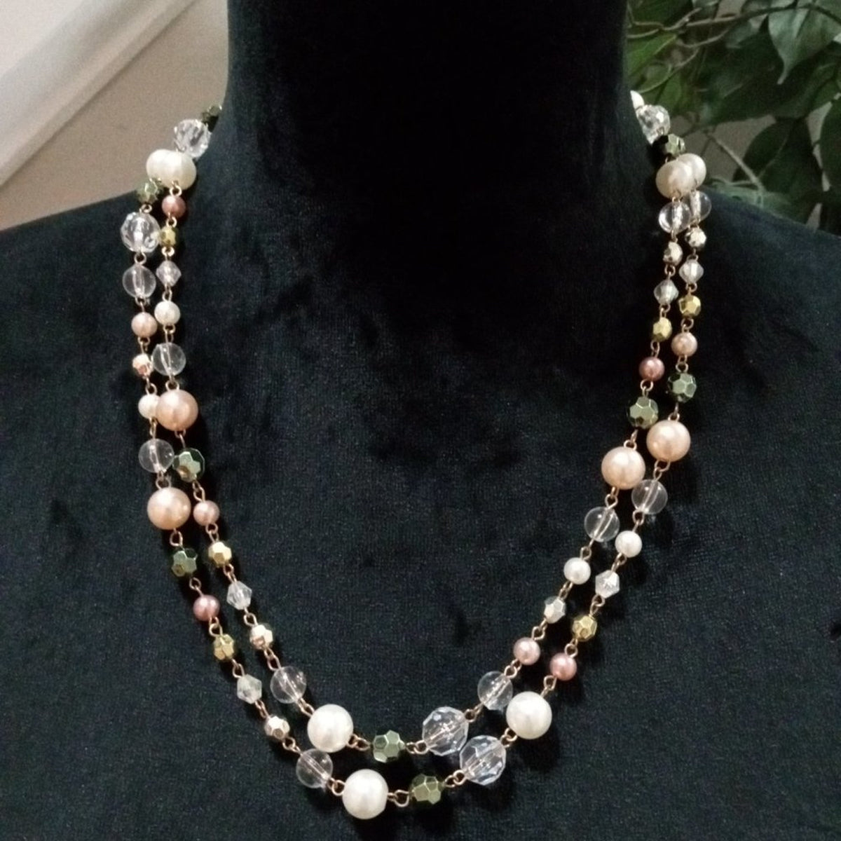 Womens Fashion Chunky Double Strand Multicolor Beaded Necklace w/ Lobster Clasp