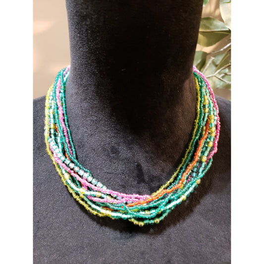 Multicolor Beaded Layered Necklace Boho Statement Jewelry for Women