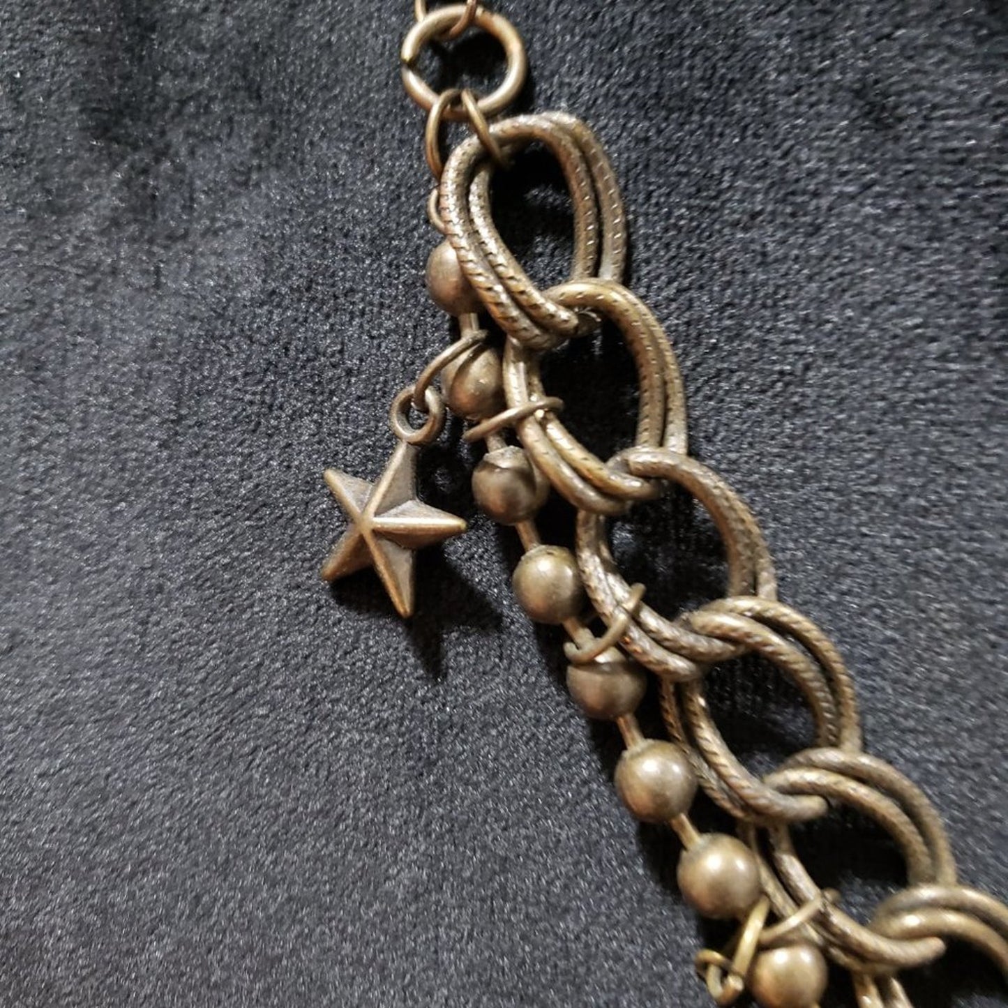 Women Bronze Moon Stars Rhinestones Oval Locket Collar Necklace w/ Lobster Clasp