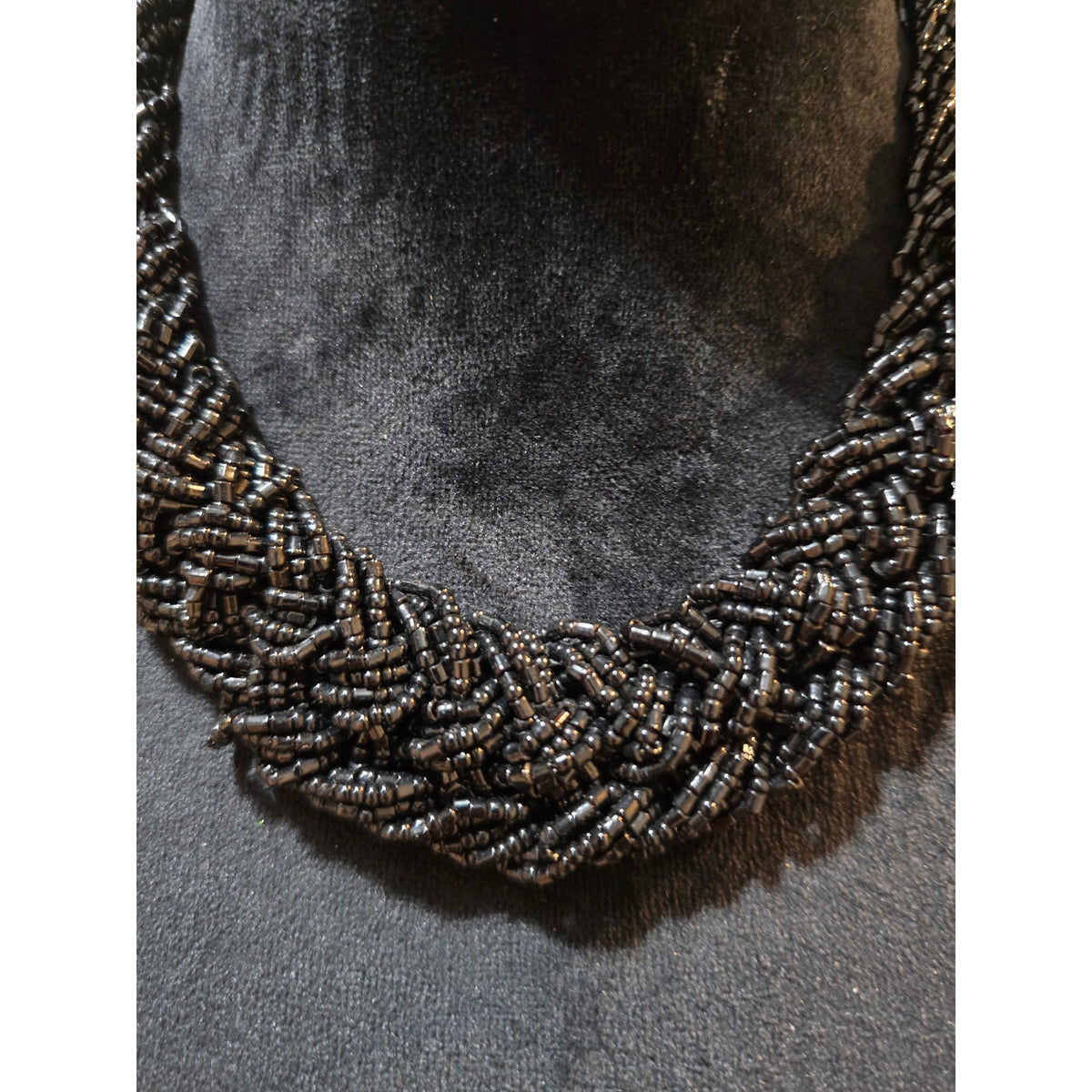 Women's Black Beaded Statement Necklace Multi Strand Seed Bead Collar