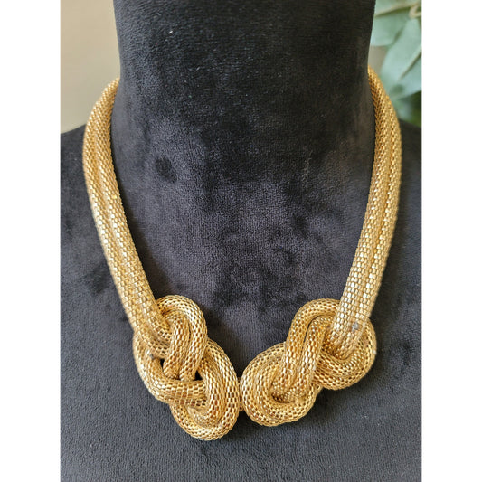 Women's Gold Mesh Knot Statement Necklace With Lobster Clasp Elegant Jewelry