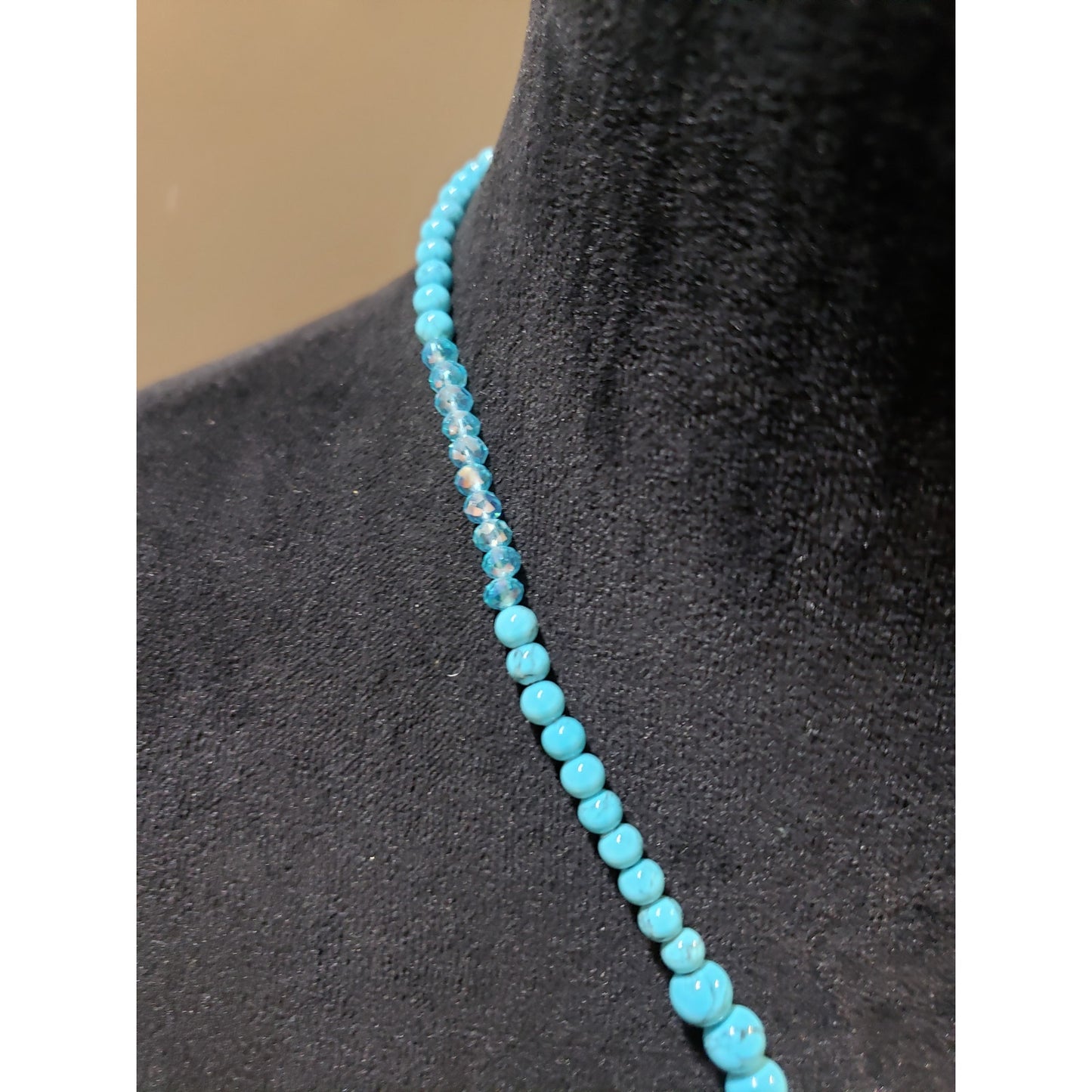 Womens Gold Tone Turquoise Beads Rhinestone Cross Pendant Necklace with Lobster