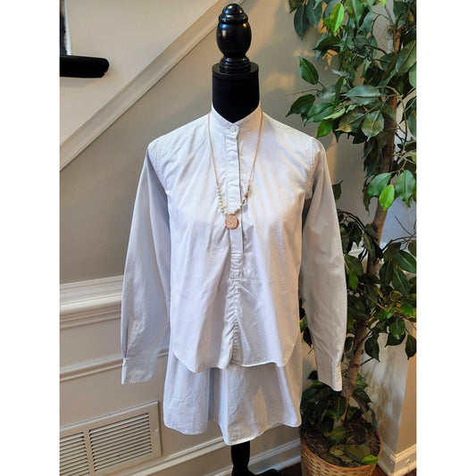 Ann Mashburn Popover Tunic Bib Shirt Women's Small White 100% Cotton