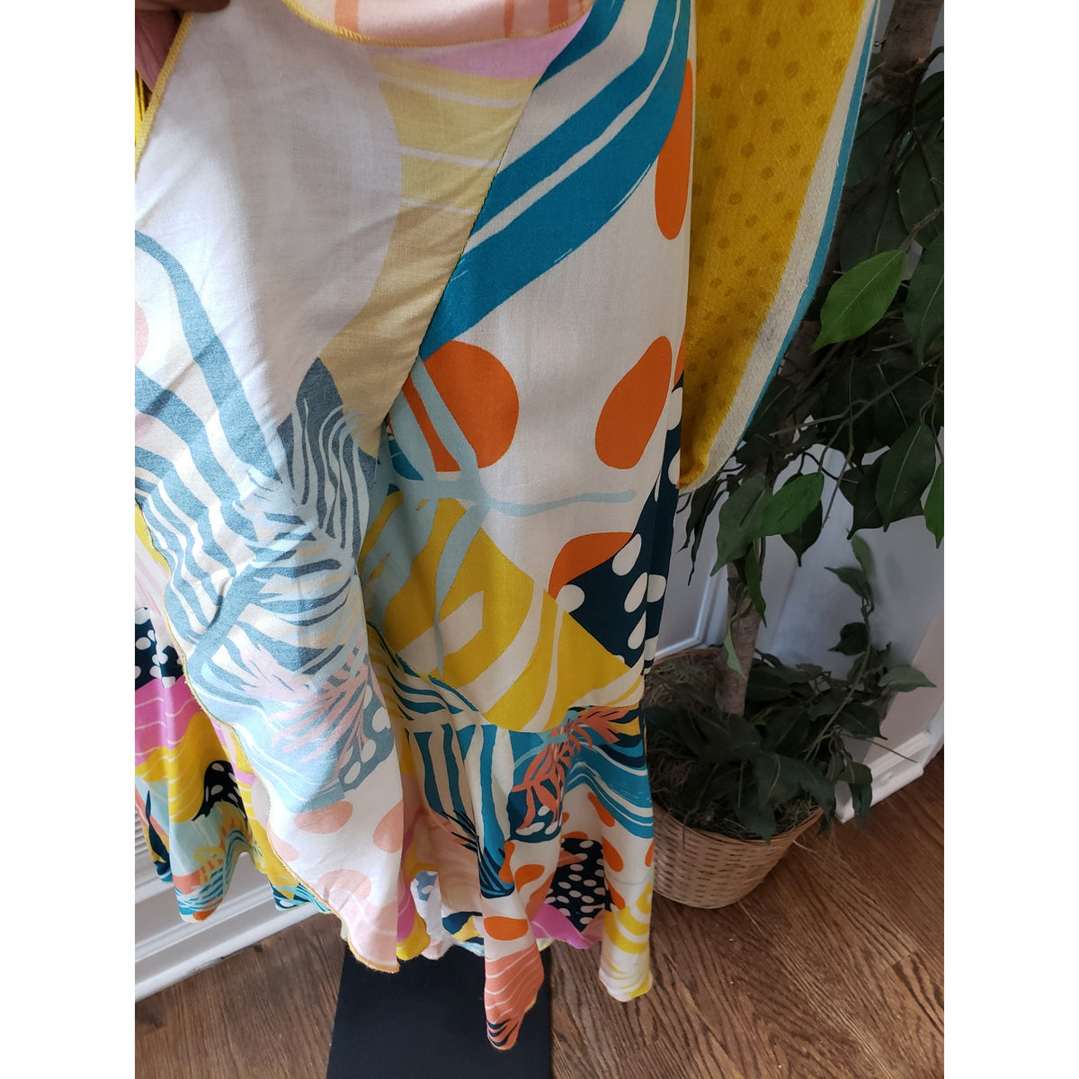 Anthropologie Dress Women Petite XL Multicolor Wrap V Neck Long Sleeve Boho